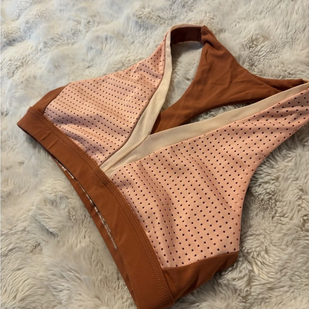 Aerie Pink and Brown Perforated Sports Bra - Picture 3 of 5